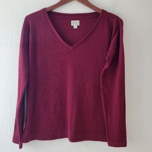 J. Crew Vintage Fleece Burgundy V-Neck Sweater Size Small Classic Preppy Cozy
